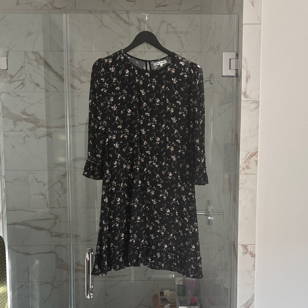 Reformation Black Floral Long Sleeve Dress
